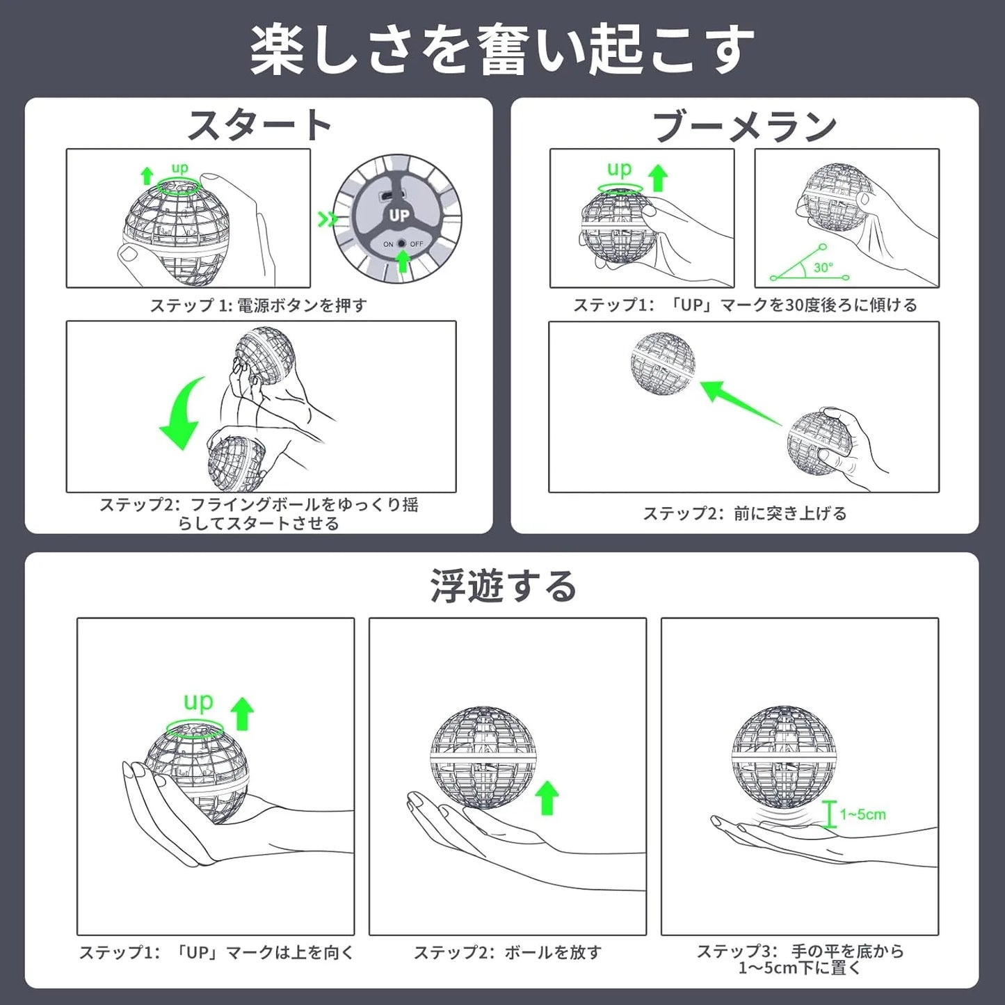 HANAHi フライングLEDボール 360° ブーメランスピナー