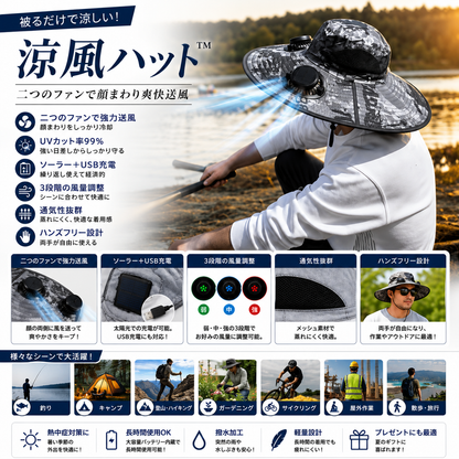 涼風ハット™｜USB充電式ファン付き冷却サンハット